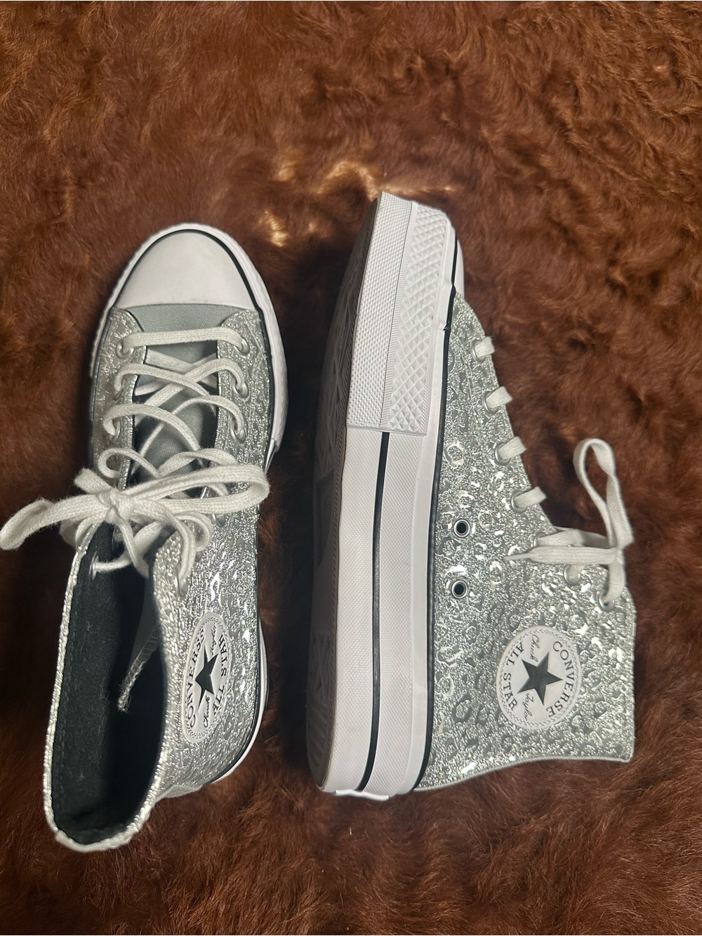 Converse Silver Glitter Platform Chuck Taylor High Top Sneakers